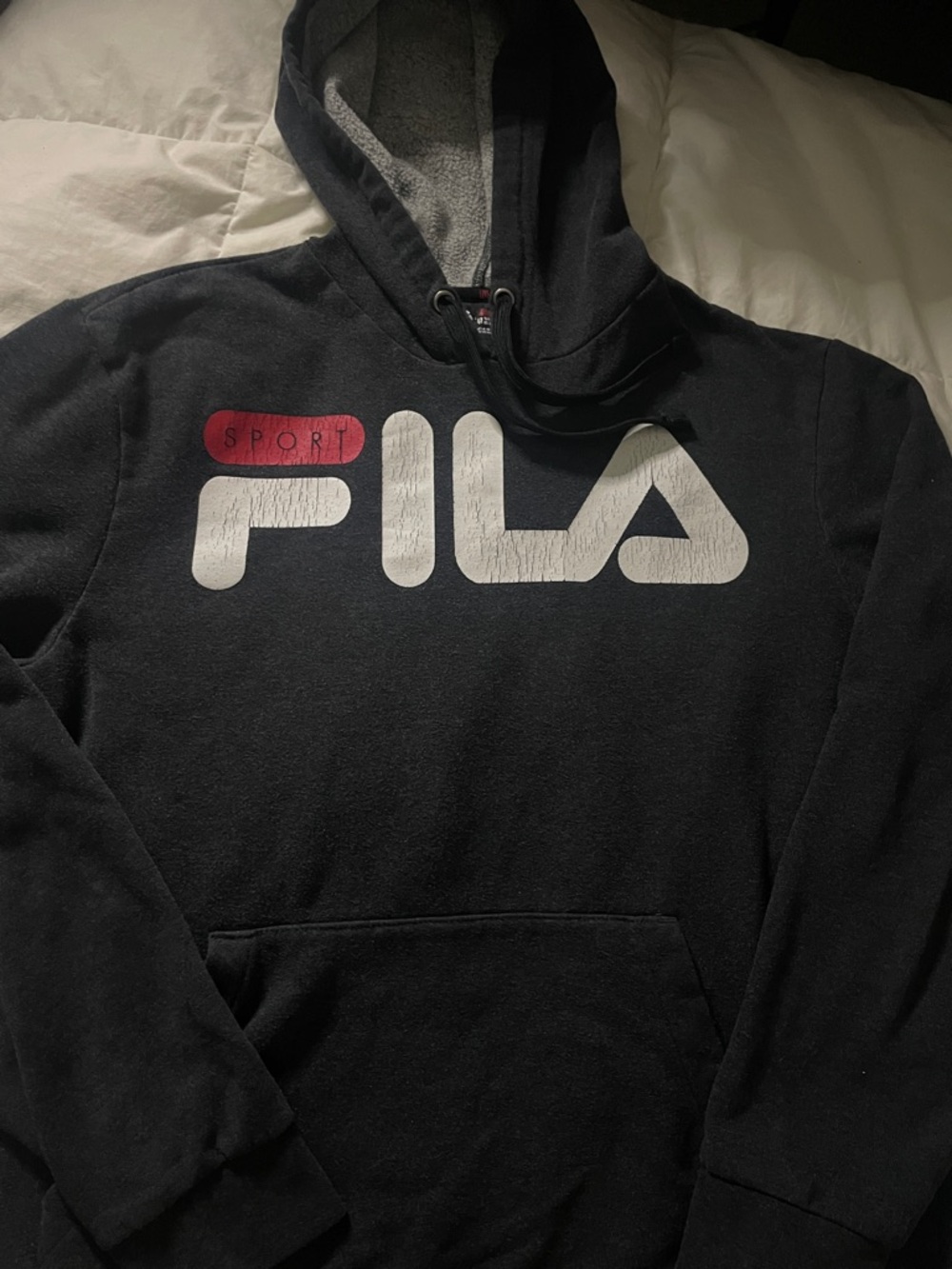 FILA Black Hoodie with White Logo and Red Accent (Broke-In) size M